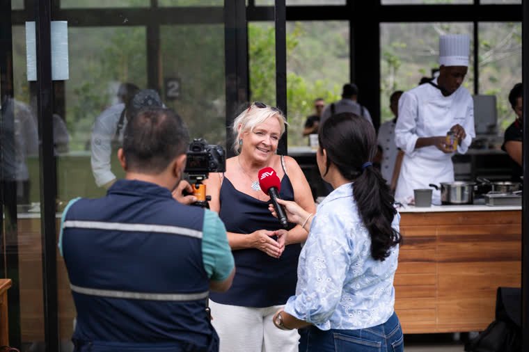 Press interview in the kitchen area during the day.